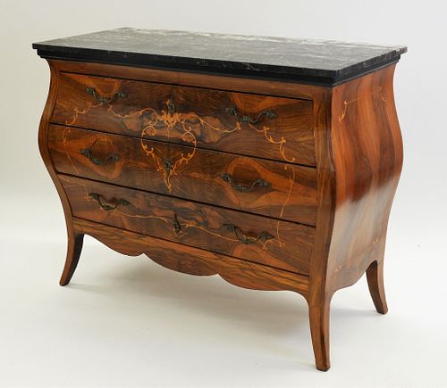 French Marquetry Marble Top Console