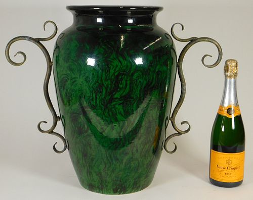 LG Faux Malachite Art Pottery Handled Vase