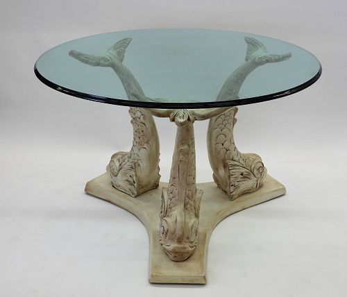 Modern Italian Dolphin Glass Top Table