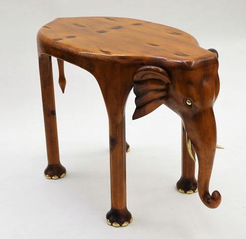 MCM Figural Carved Elephant Table