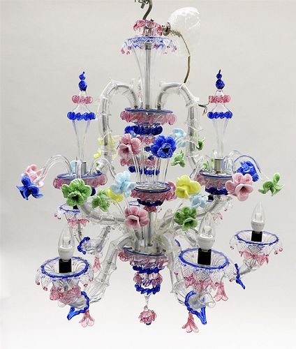 Colorful Venetian Glass Flower Chandelier