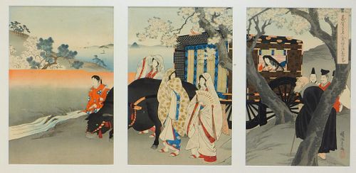 Toyohara Chikanobu Woodblock Print Triptych