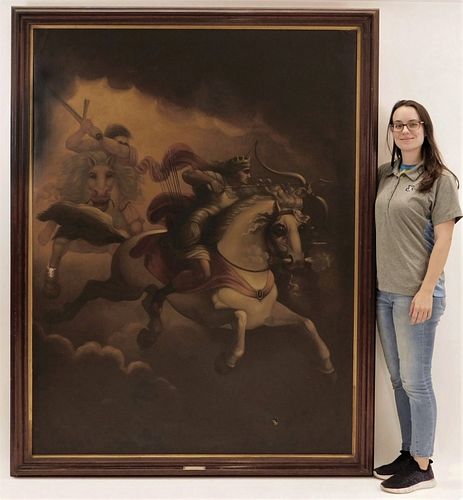 Monumental 19C Classical Horse Battle Painting