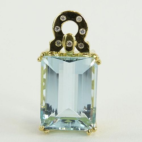 Lady's Emerald Cut Aquamarine, Diamond Pendant