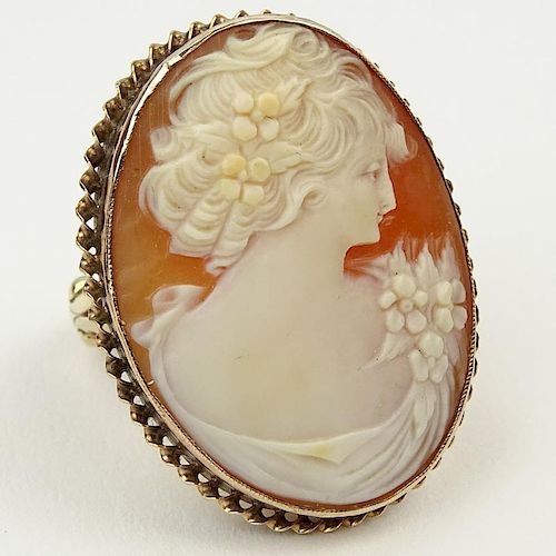 Lady's Vintage 14 Karat Yellow Gold and Carved Shell Cameo Ring.