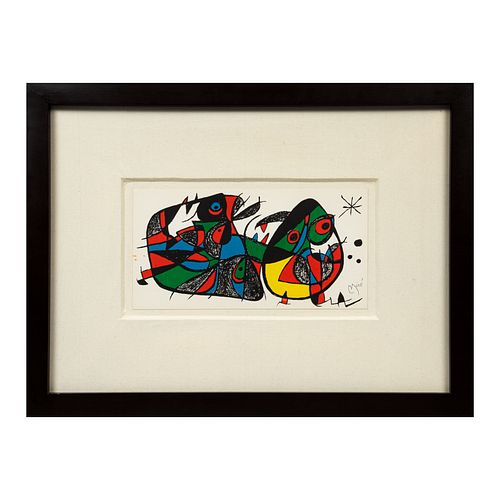 JOAN MIRÓ. Italia, de la carpeta Miró Escultor, 1974. Firmada en plancha. Litografía sin número de tiraje. 20 x 40 cm.