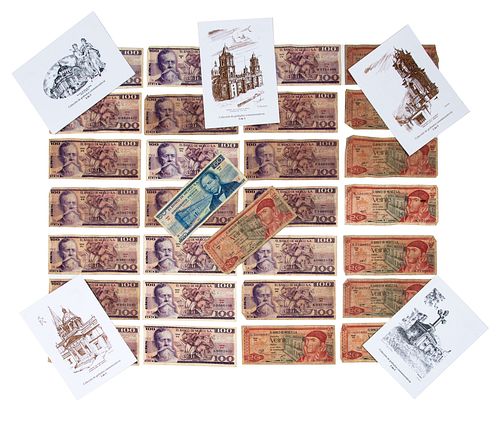 Lote de billetes y grabados nacionales Consta de: 30 billetes. México, 1973, 1974 y 1976. Otros. Piezas: 35