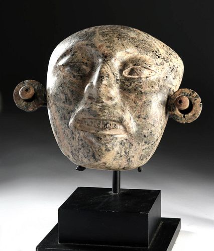 Stunning Maya Greenstone Mask w/ Earspools