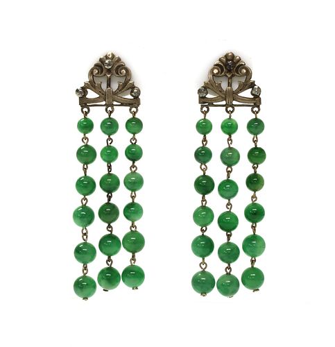 A pair of glass bead drop earrings,