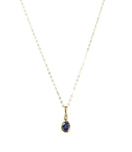 A gold tanzanite and diamond pendant,