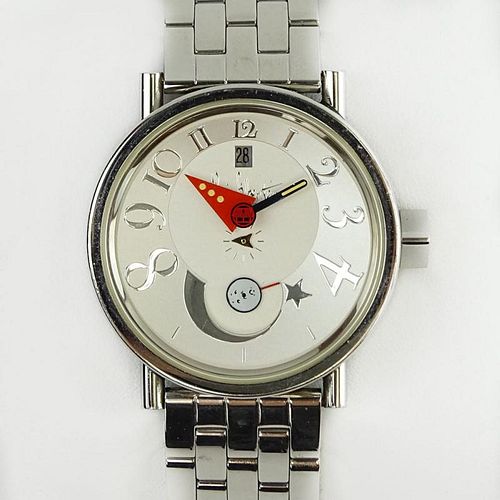 Men's Alain Silberstein Stainless Steel Automatic Movement Moon Phase Watch.
