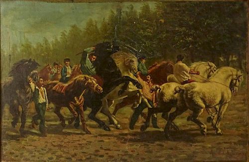 Large Possibly South American 19/20th Century Oil on Canvas. "Horse Riders"