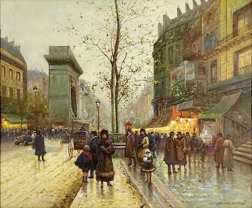 Antoine Brunier, French (20th C) Oil on canvas "Paris Street Scene"