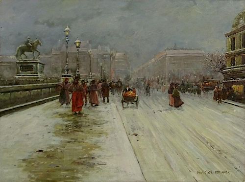 Antoine Brunier, French (20th C) Oil on board "Winter's Day, Paris"