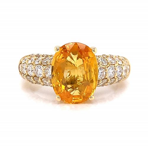 3.04 Orange Sapphire And Diamond Ring