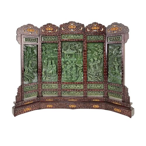 Incredible Chinese Carved Jade Table Screen