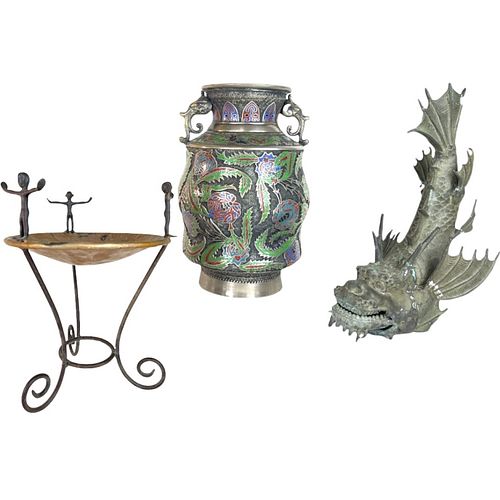 Chinese Bronze Vase Fish And Tray