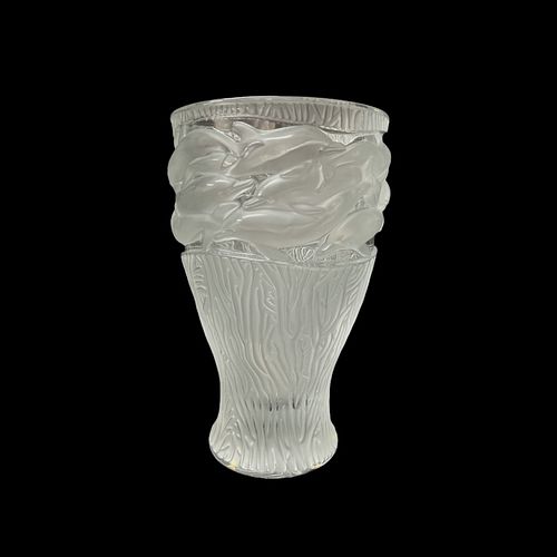 Lalique Frosted Crystal "Dolphins" Vase