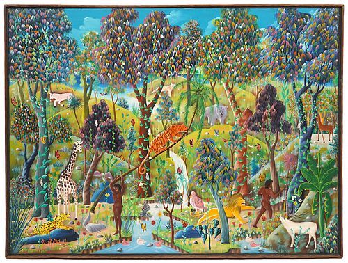 E. A. Othello 'Garden of Eden' Haitian Artist O/C