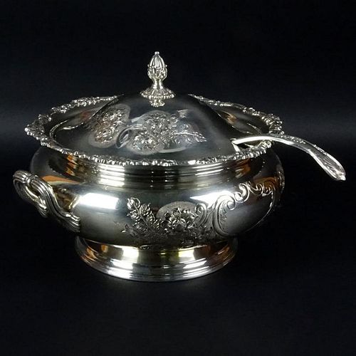 Vintage Hand Chased Silverplate Soup Tureen With Ladle.