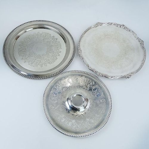 Lot of Chased Silverplate Serving Trays.