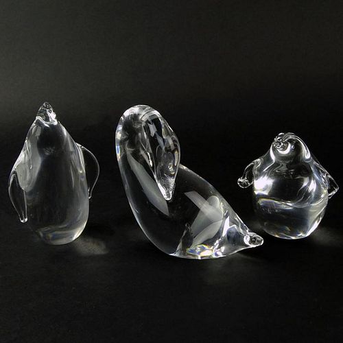 Lot of Three (3) Steuben Crystal Bird Figurines.