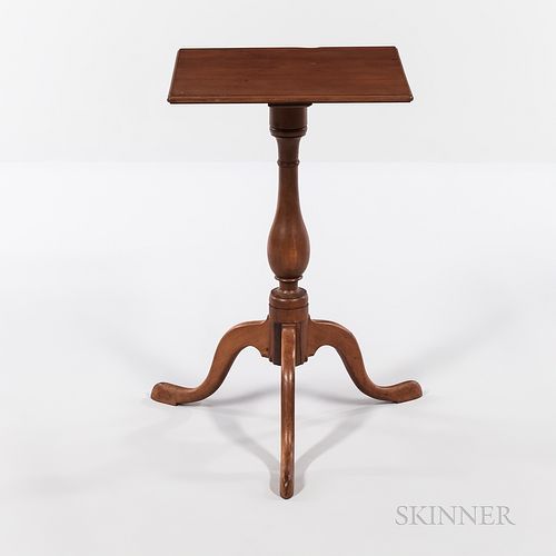 Federal-style Cherry Candlestand, America, 19th century, on turned wood and tripod cabriole leg base, ht. 26 3/4, lg. 16 1/2, wd. 16 in