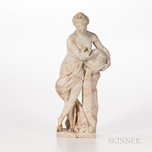 Alabaster Figure of a Classical Nude, the woman modeled partially draped, ht. 23 in. Provenance: Townshend Collection.