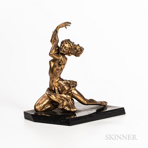 Art Deco Bronze Dancer, early 1900s, expressively modeled and mounted atop a slate base, unsigned, ht. 11 3/4 in. Provenance: Townshend