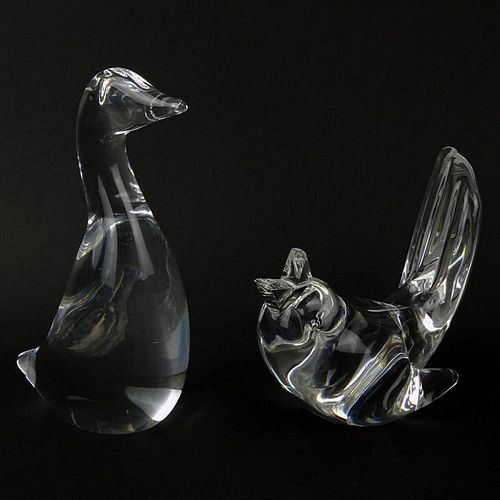 Lot of Two (2) Steuben Crystal Bird Figurines. Signed.