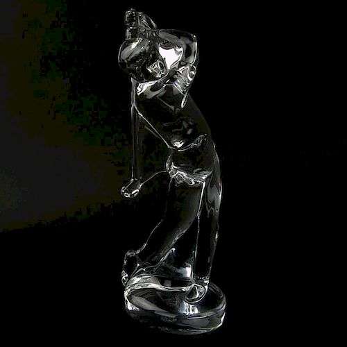 Baccarat Crystal Male Golfer Figurine. Signed with Baccarat logo.