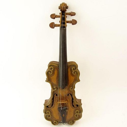 Miniature Antique German Carved Wood Violin.