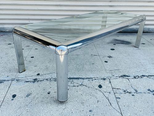 Chrome & Glass Coffee Table, John Mascheroni Style