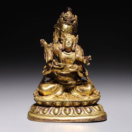Sino-Tibetan Gilt Bronze Seated Figure with Consort