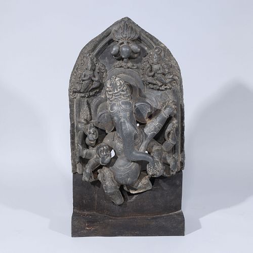 Heavy Antique Indian Ganesha Stone Wall Carving