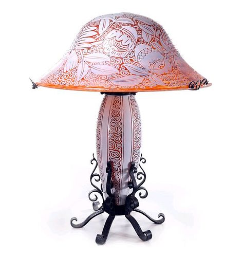Monumental Cameo Glass Lamp by Daum