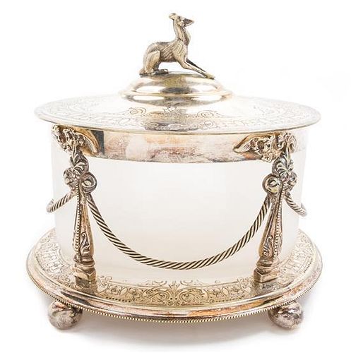 A Silver-plate and Frosted Glass Table Casket Width 8 1/4 inches.