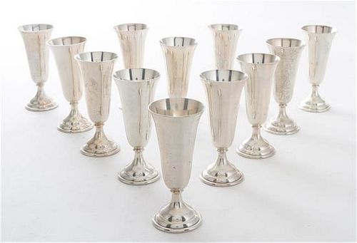 A Set of Twelve American Silver Cordials, The Randahl Shop, Chicago, IL, each with a circular foot.