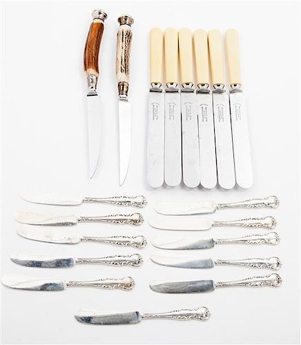 * A Group of Dinner Service Knives, , comprising: 11 butter spreaders 6 dinner knives 2 steak knives