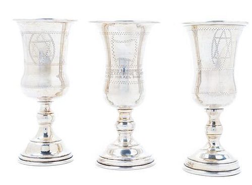* A Set of Three American Silver Goblets Height 5 inches.