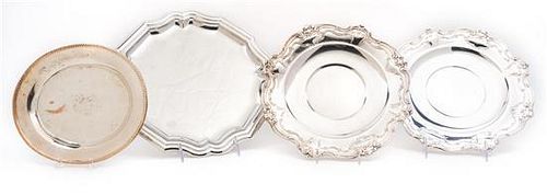 * A Group of Silver-plate Trays, Various Makers, comprising three well-and-tree platters, a pair of trays and two others.
