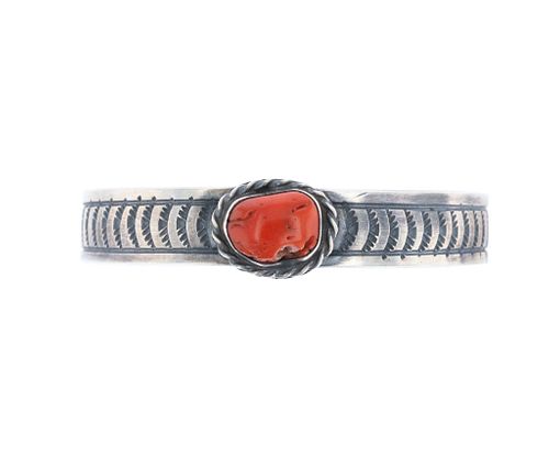 Navajo R Enriquez Silver Red Branch Coral Bracelet