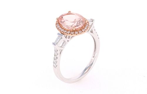 Morganite Diamond 14K Rose and White Gold Ring