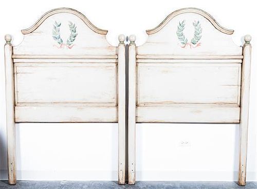 * A Pair of Neoclassical Painted Headboards Height 64 inches.