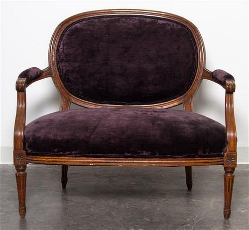 * A Louis XVI Style Walnut Settee Width 38 inches.