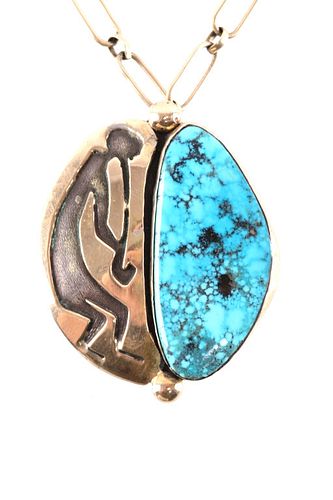 Navajo Sterling Silver Morenci Turquoise Necklace
