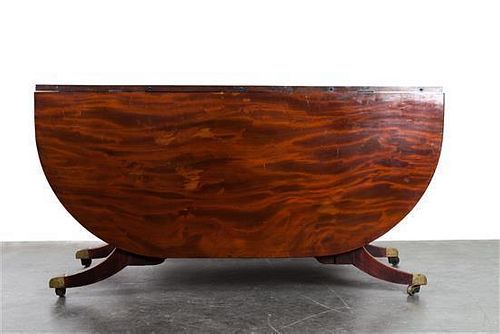A Regency Style Mahogany Dropleaf Table. Height 28 1/2 x width 54 x depth 22 1/4 inches.