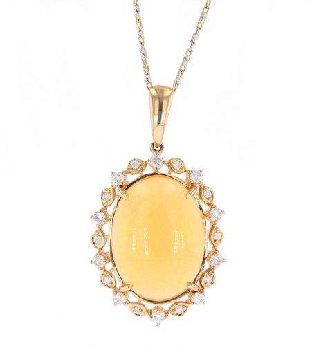 Gorgeous Opal Diamond & 14k Yellow Gold Necklace