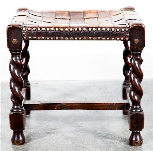 A Footstool Height 13 3/4 x width 14 3/4 x depth 12 inches.