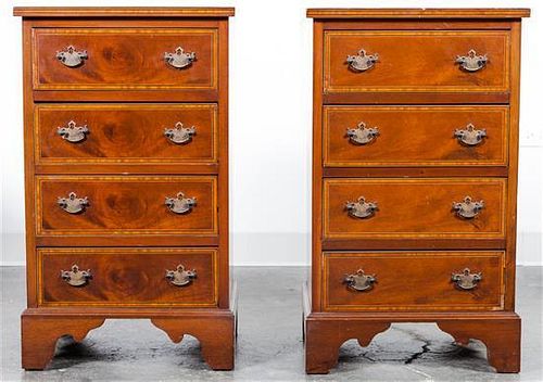* A Pair of George III Style Mahogany Side Chests Height 28 3/4 x width 17 3/4 x depth 13 1/2 inches.